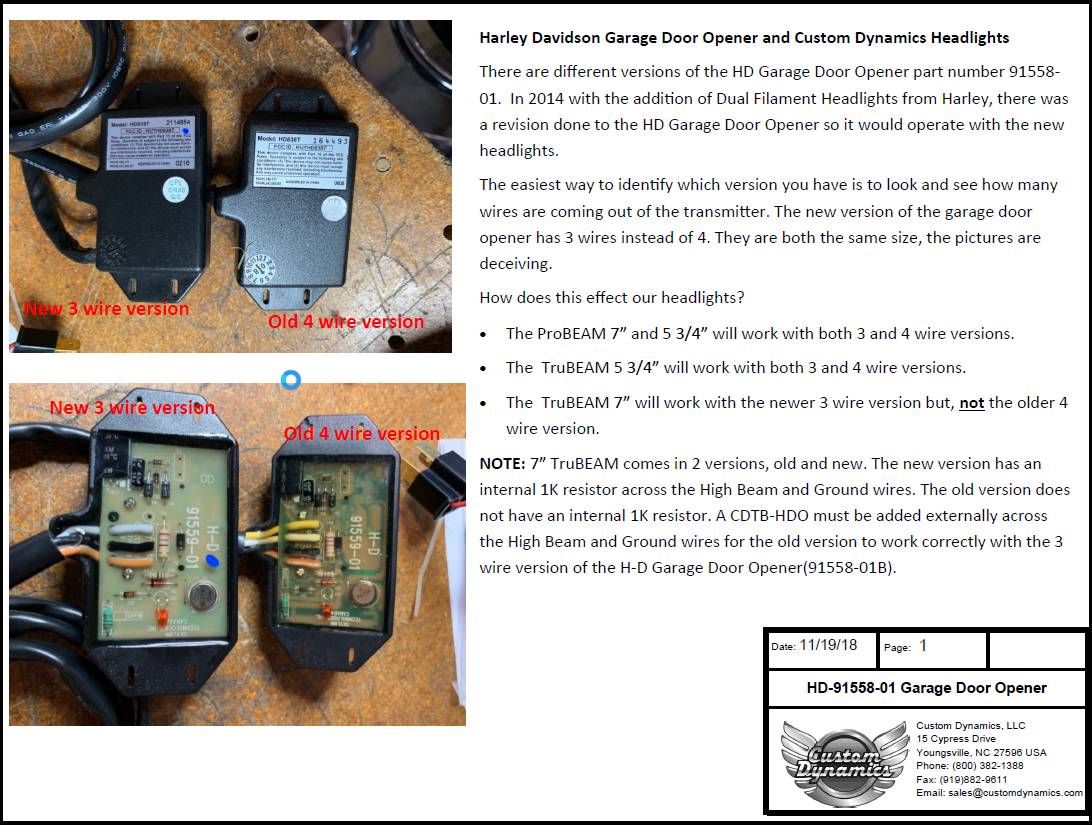 Hd Garage Door Opener And Cd Headlights Custom Dynamics Help Center